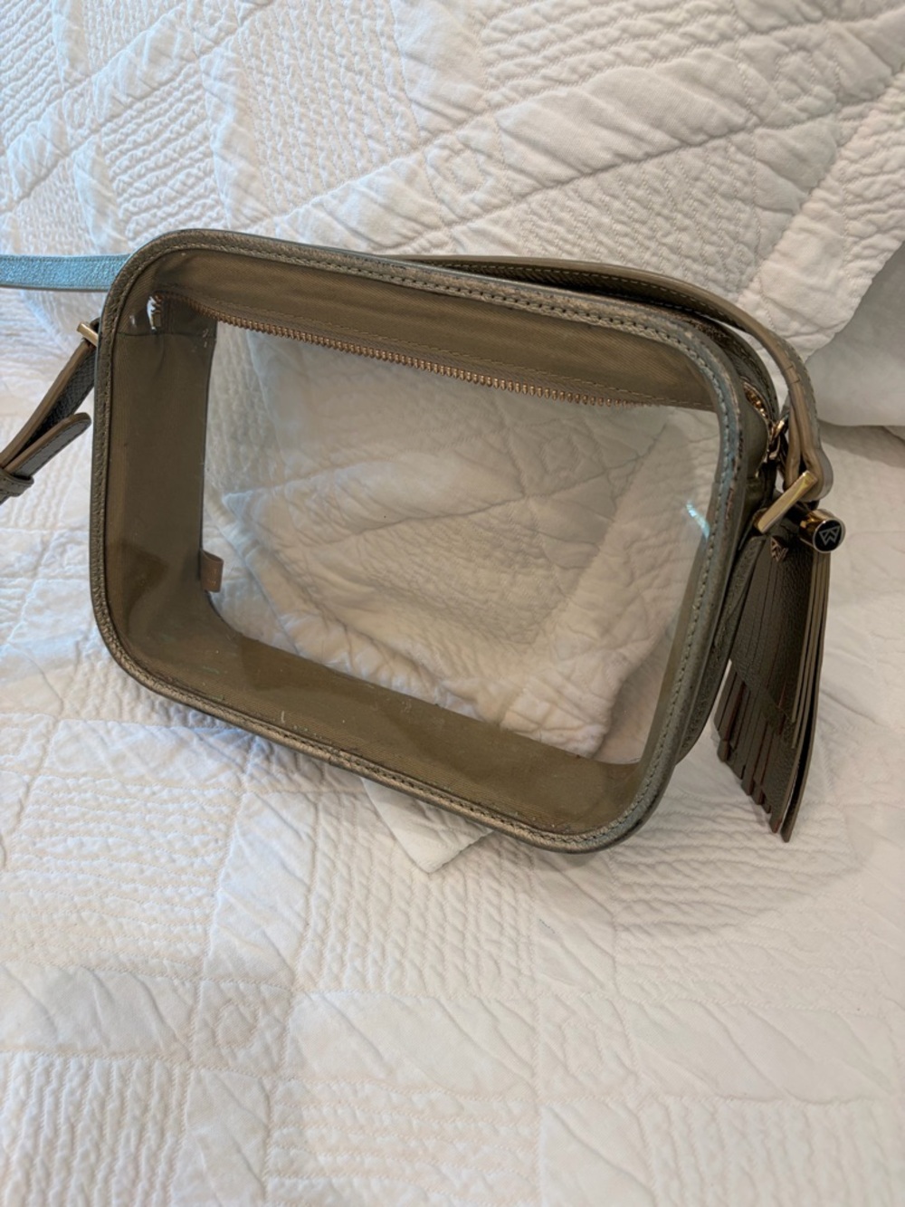 Clear Crossbody Bag with Olive Trim - Women Bags